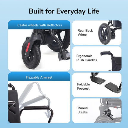 Everactiv EcoMove Foldable Electric Wheelchair – Automatic Motorized Chair for Elderly, Disabled & Patients | Dual Motor, Joystick Control, Lead-Acid Battery | Portable & Ambidextrous | 100 kg Capacity