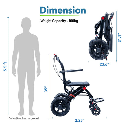 EverActiv Portable Travel Wheelchair for Seniors | Ultra-Light  | Foldable, Compact, Attendant Brake, Travel Convenience | Wheelchair for old people