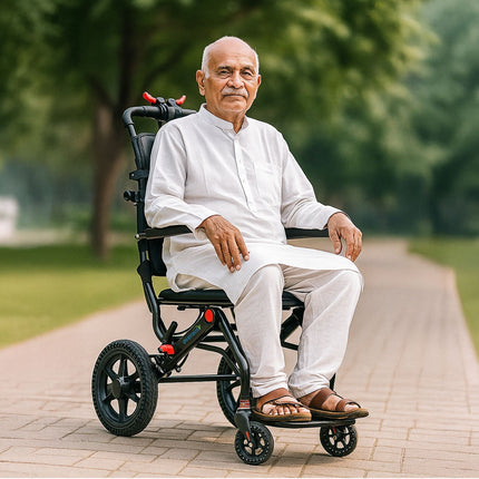 EverActiv Portable Travel Wheelchair for Seniors | Ultra-Light  | Foldable, Compact, Attendant Brake, Travel Convenience | Wheelchair for old people