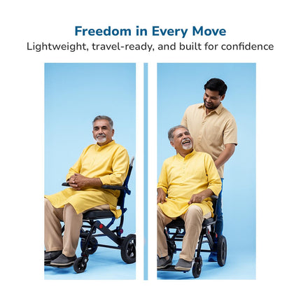 EverActiv Portable Travel Wheelchair for Seniors | Ultra-Light  | Foldable, Compact, Attendant Brake, Travel Convenience | Wheelchair for old people