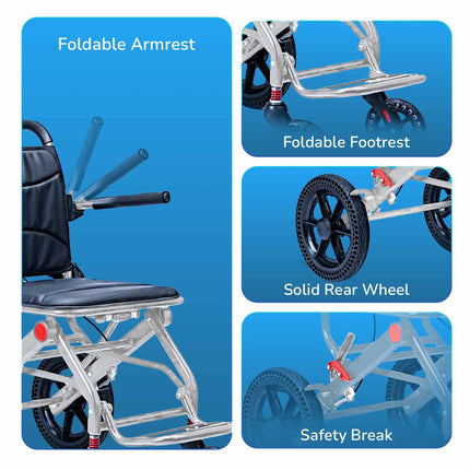 EverActiv Portable Travel Wheelchair for Seniors | Ultra-Light  | Foldable, Compact, Attendant Brake, Travel Convenience | Wheelchair for old people