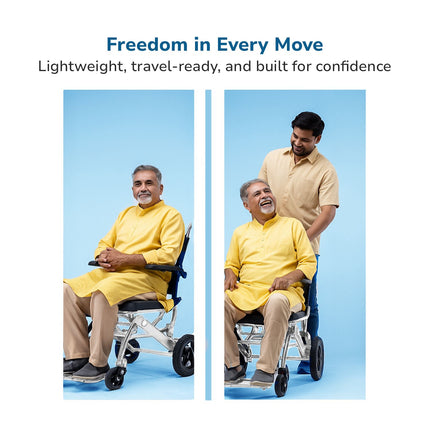 EverActiv Portable Travel Wheelchair for Seniors | Ultra-Light  | Foldable, Compact, Attendant Brake, Travel Convenience | Wheelchair for old people