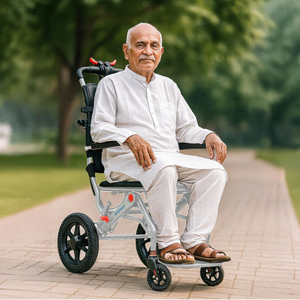 EverActiv Portable Travel Wheelchair for Seniors | Ultra-Light  | Foldable, Compact, Attendant Brake, Travel Convenience | Wheelchair for old people