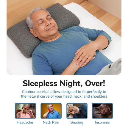 EverActiv Contour Cervical Pillow with 100% Memory Foam | Ergonomic Orthopedic Neck & Shoulder Support for Elderly, Pain Relief, Cervical Spondylosis & Better Sleep | Breathable Removable Cover