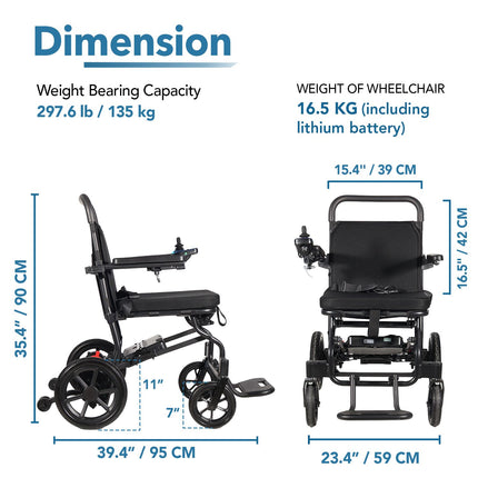 EverActiv EcoAir Lightweight Electric Wheelchair 16.5kg (with Battery) | Brushless Motor Foldable Power Wheelchair | Digital Joystick Controller | 15KM Lithium Battery | Portable Motorized Wheelchair for Travel