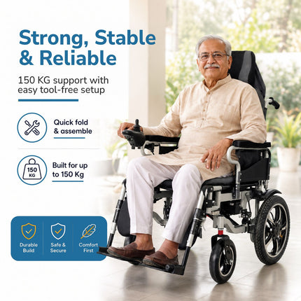 EverActiv EcoRider Plus Heavy Duty Electric Wheelchair for Adults & Elderly | Foldable Motorized Wheelchair with Dual 300W Motors, Remote Control & Attendant Mode | Air Travel Friendly Bariatric Power Wheelchair | 150 Kg Capacity