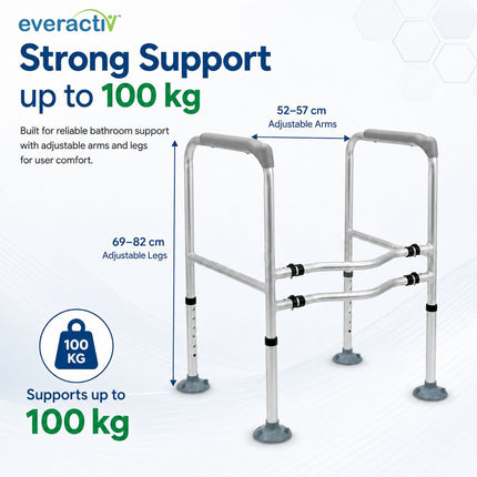 EverActiv Toilet Safety Frame for Elderly, Bathroom Safety Rail with Hand Support, Commode Support Frame for Senior Citizens, Old Age Toilet Seat Support, Anti-Skid Toilet Rail for Home Care