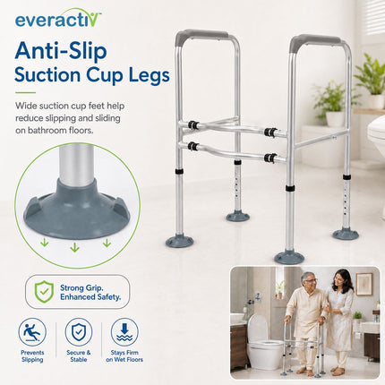 EverActiv Toilet Safety Frame for Elderly, Bathroom Safety Rail with Hand Support, Commode Support Frame for Senior Citizens, Old Age Toilet Seat Support, Anti-Skid Toilet Rail for Home Care
