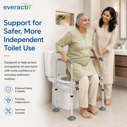 EverActiv Toilet Safety Frame for Elderly, Bathroom Safety Rail with Hand Support, Commode Support Frame for Senior Citizens, Old Age Toilet Seat Support, Anti-Skid Toilet Rail for Home Care