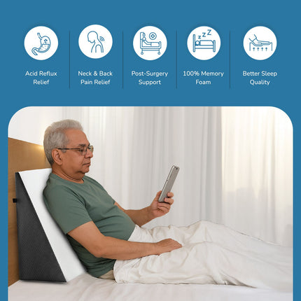 EverActiv 100% Memory Foam Wedge Pillow for Elderly | Back, Neck & Leg Support Cushion for Acid Reflux, Snoring & Pain Relief | Orthopedic Bed Wedge with Washable Cover