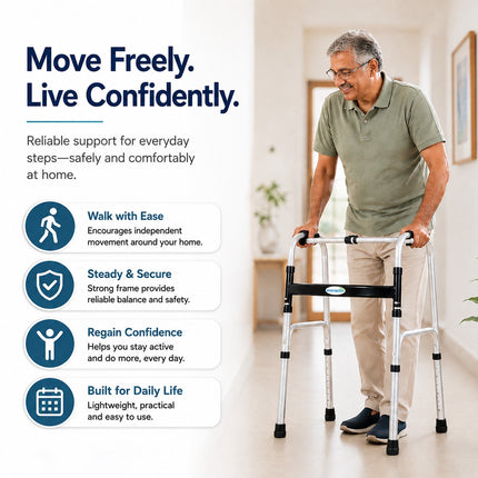 Everactiv Lightweight Aluminium/Glossy Finish Walker for adults, Height Adjustable Walking Support for Old People, Sturdy Frame Walker for Old People | Made in India