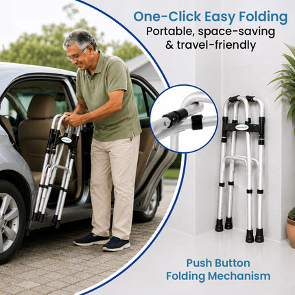 Everactiv Lightweight Aluminium/Glossy Finish Walker for adults, Height Adjustable Walking Support for Old People, Sturdy Frame Walker for Old People | Made in India