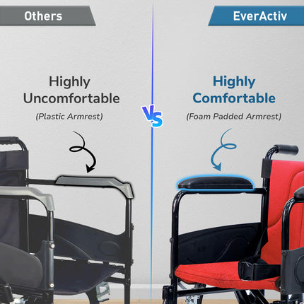 Everactiv Everyday Economy Foldable Wheelchair with Safety Seat belt with Extra Soft Cushions, Weight Bearing Capacity 120 kg, Sturdy Frame and Easy Foldable Mechanism