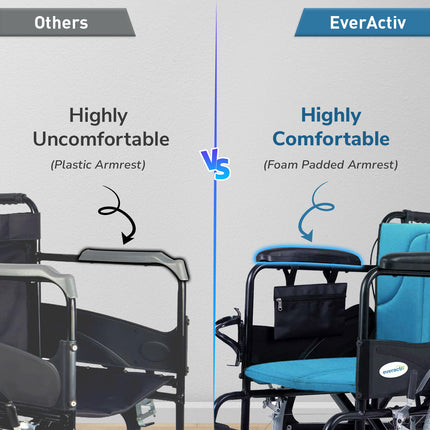 Everactiv Everyday Premium Foldable Wheelchair with 2 Extra Seats, 6 Wheels & Brakes for extra safety, Side Pouch, Bottle Holder