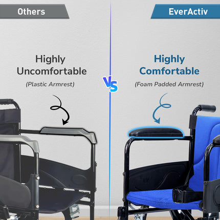 Everactiv Everyday Economy Foldable Wheelchair with Safety Seat belt with Extra Soft Cushions, Weight Bearing Capacity 120 kg, Sturdy Frame and Easy Foldable Mechanism
