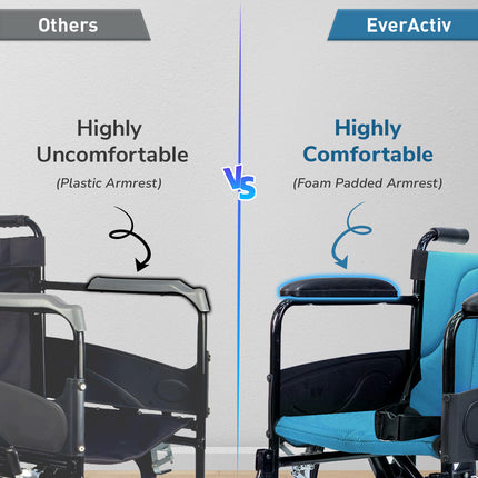 Everactiv Everyday Economy Foldable Wheelchair with Safety Seat belt with Extra Soft Cushions, Weight Bearing Capacity 120 kg, Sturdy Frame and Easy Foldable Mechanism