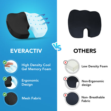Everactiv Cool Gel Memory Foam Coccyx Seat Cushion for Tailbone Pain Relief | Orthopedic Chair Cushion for Sciatica, Back Pain | Breathable Mesh Cover, 2 Years Warranty