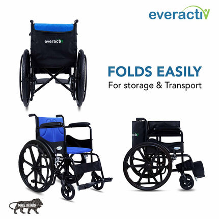 Everactiv Everyday Economy Foldable Wheelchair with Safety Seat belt with Extra Soft Cushions, Weight Bearing Capacity 120 kg, Sturdy Frame and Easy Foldable Mechanism
