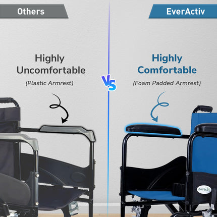 Everactiv Everyday Economy Foldable Wheelchair with Safety Seat belt, Weight Bearing Capacity 120 kg, Sturdy Frame and Easy Foldable Mechanism