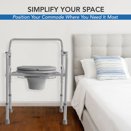 Everactiv Commode Chair For Toilet Adult, Height Adjustable And Foldable Toilet Seat For Old People, Strong Frame Potty Chair For Adults, Portable Toilet Seat For Adult | Made In India, Grey