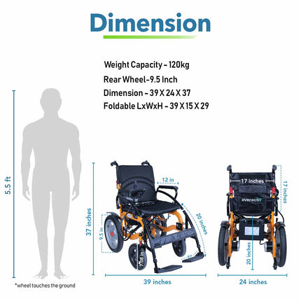 Everactiv EcoBudget Electric Wheelchair, 24V 12AH Lead Acid Battery, Anti-Tipper Wheels, 360° Joystick Control, Detachable Footrest, Flip-Up Armrests, Foldable Backrest
