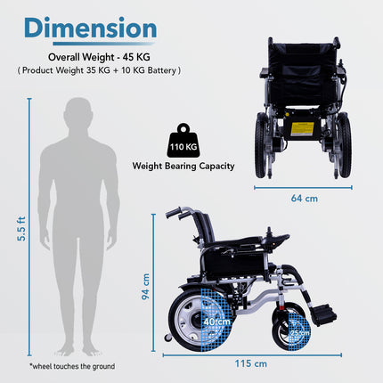 Everactiv EcoLite Electric Wheelchair | 250W Brush Motor | Intelligent 360 degree Control | 24V12AH/20AH Battery | 110 kg Weight Bearing Capacity