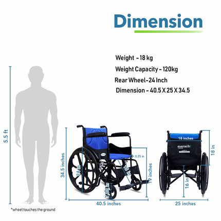 Everactiv Everyday Economy Foldable Wheelchair with Safety Seat belt with Extra Soft Cushions, Weight Bearing Capacity 120 kg, Sturdy Frame and Easy Foldable Mechanism