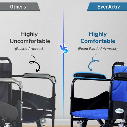 Everactiv Everyday Economy Foldable Wheelchair with Safety Seat belt with Extra Soft Cushions, Weight Bearing Capacity 120 kg, Sturdy Frame and Easy Foldable Mechanism