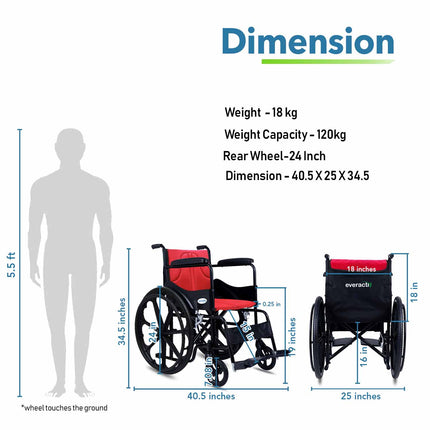 Everactiv Everyday Economy Foldable Wheelchair with Safety Seat belt with Extra Soft Cushions, Weight Bearing Capacity 120 kg, Sturdy Frame and Easy Foldable Mechanism