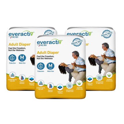 Everactiv Adult Diaper Leakproof, 10 hours Absorption Protection and Wetness Indicator, Unisex with Goodness of Aloe Vera | Pant Style