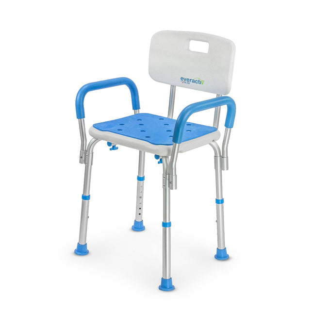 Everactiv Premium Shower Chair with Padded Armrest | Height Adjustable | Non-Slip EVA Mat | Tool-Free Assembly | Safety Shower Chair for Seniors & Elderly