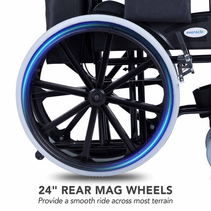 Everactiv Everyday Premium Foldable Wheelchair with 2 Extra Seat Cushions, 6 Wheels & Brakes for extra safety, Side Pouch, Bottle Holder
