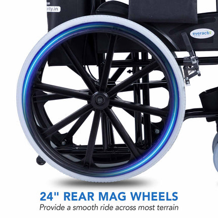 Everactiv Everyday Premium Foldable Wheelchair with 2 Extra Seats, 6 Wheels & Brakes for extra safety, Side Pouch, Bottle Holder