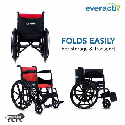 Everactiv Everyday Economy Foldable Wheelchair with Safety Seat belt with Extra Soft Cushions, Weight Bearing Capacity 120 kg, Sturdy Frame and Easy Foldable Mechanism